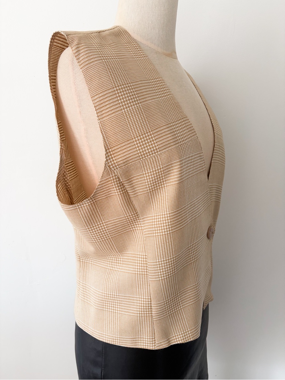 Vintage AGMIR Beige Plaid Houndstooth Vest, Size M - Made in Europe - Picture 9 of 10